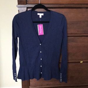 Lilly Pulitzer navy pearl button cardigan NWT